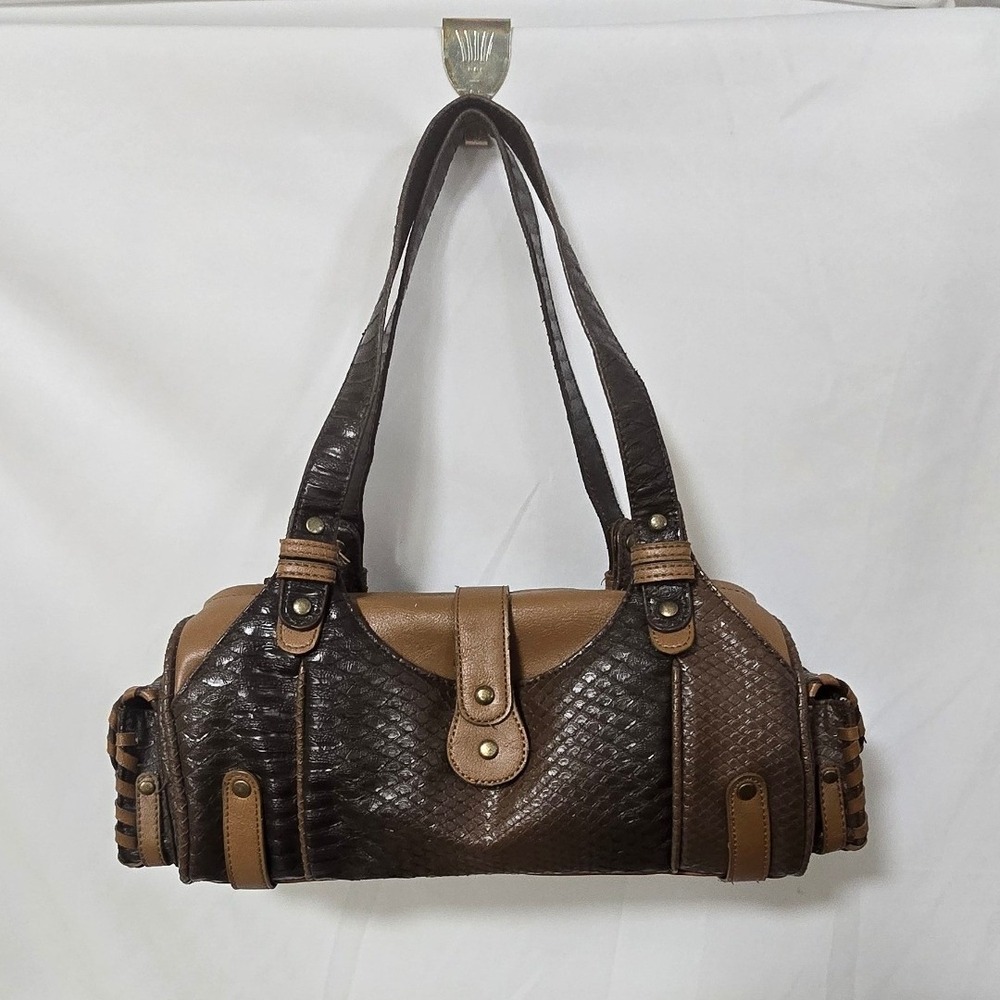 Vtg Y2K Aldo shoulder bag women small brown faux leather snakeskin embossed
